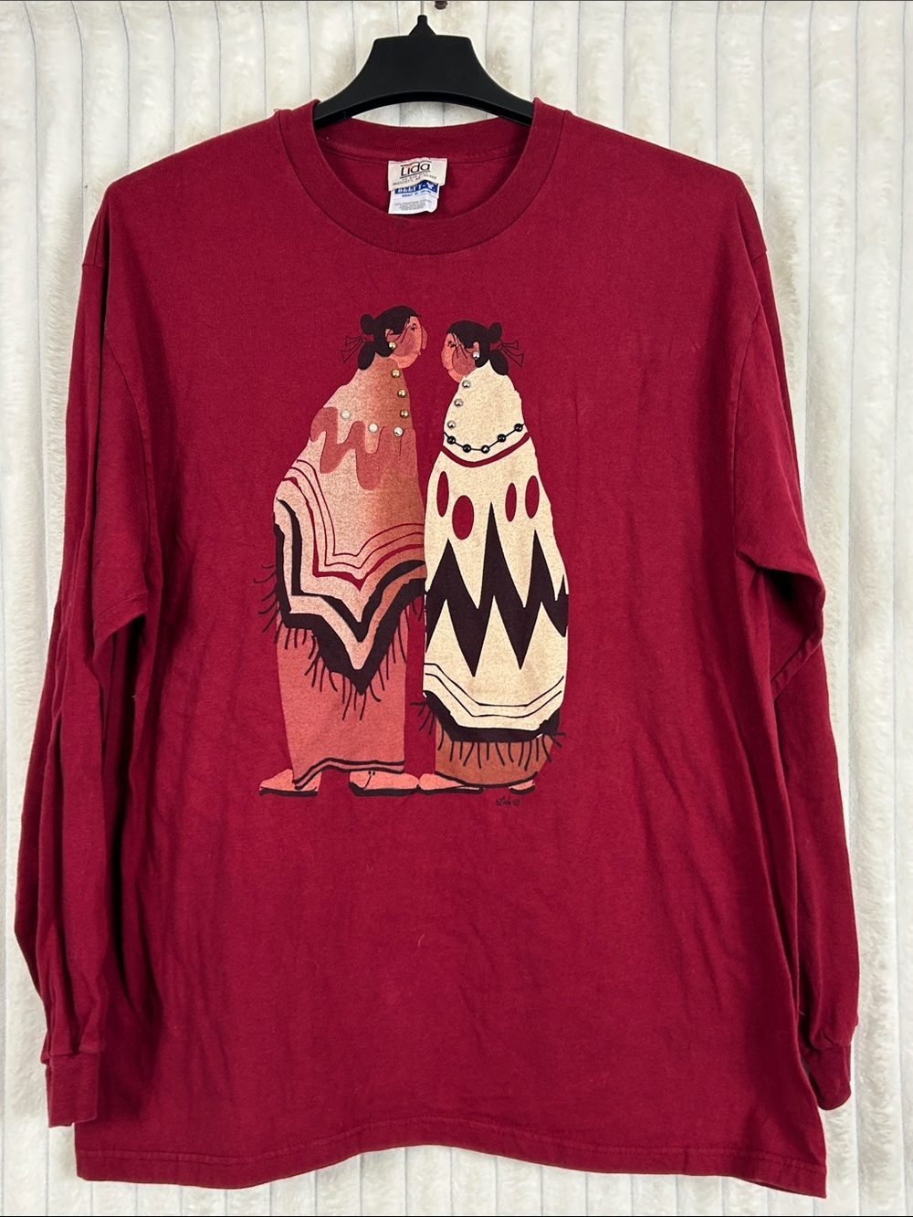 Vtg 90s Southwestern graphic long-sleeve shirt designed by artist Lida Souers XL